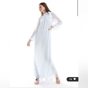NWT bow neck smock maxi dress in ice blue